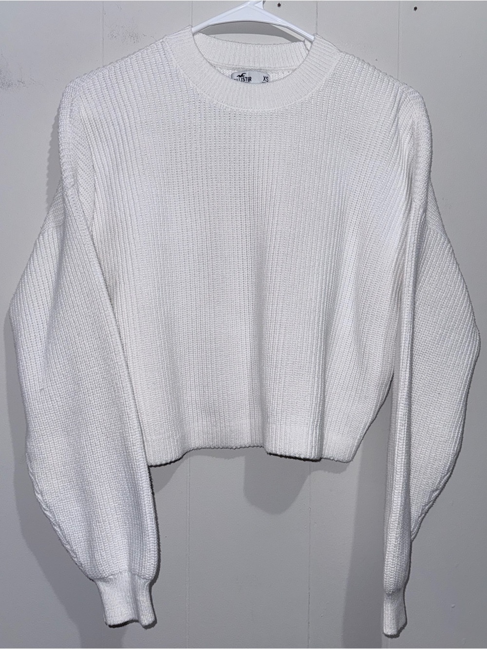 Hollister White Shaker Rib Knit Cropped Crewneck Sweater XS - EUC